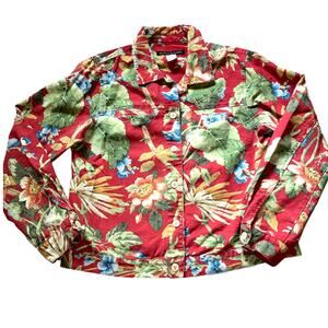 Alexis & Avery 100% Cotton Red Floral Denim Button Front Jacket Size Medium